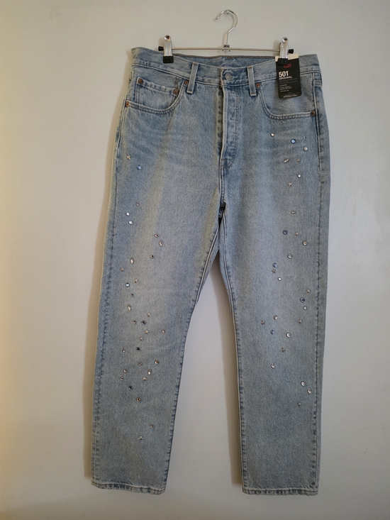 Levi's Denim - Levi's Light Blue Straight Jeans with Stud & Rhinestone Details